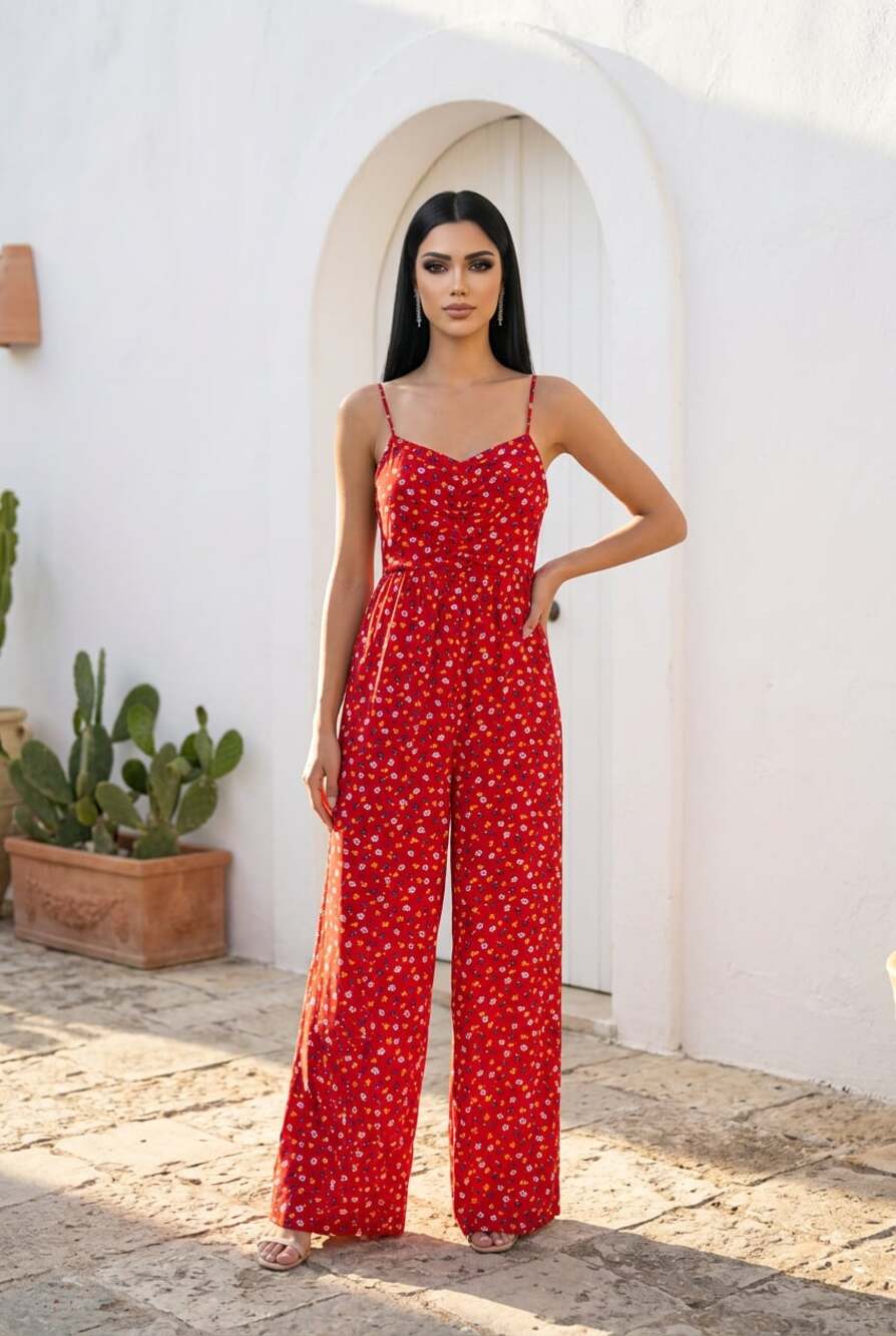 Madewell Ruched Wide-Leg Jumpsuit in Prairie Posies Red Floral size 10